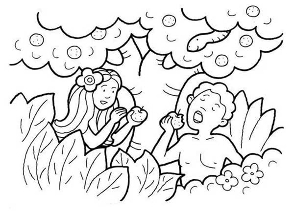 comendo o fruto Adão e Eva para pintar