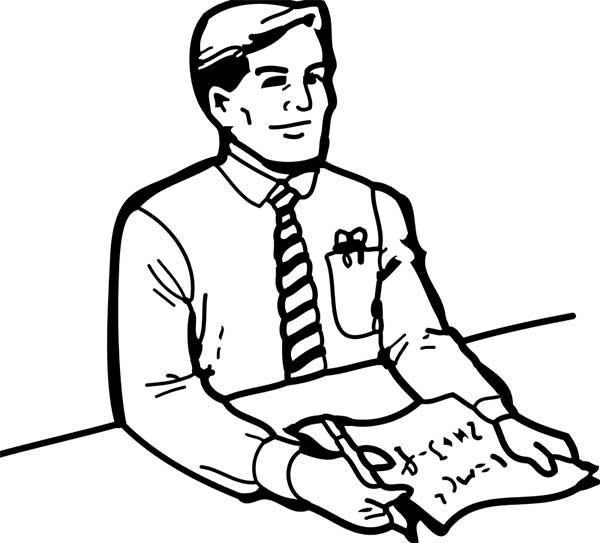Desenho de professor de gravata para salvar no computador e pintar.