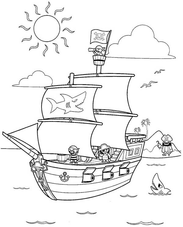 Navio pirata com bandeira