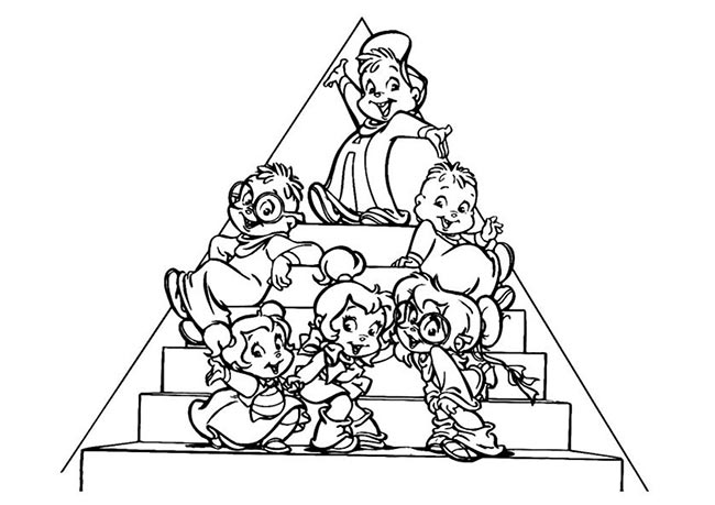 na escada Desenhos de Alvin e os Esquilos para colorir
