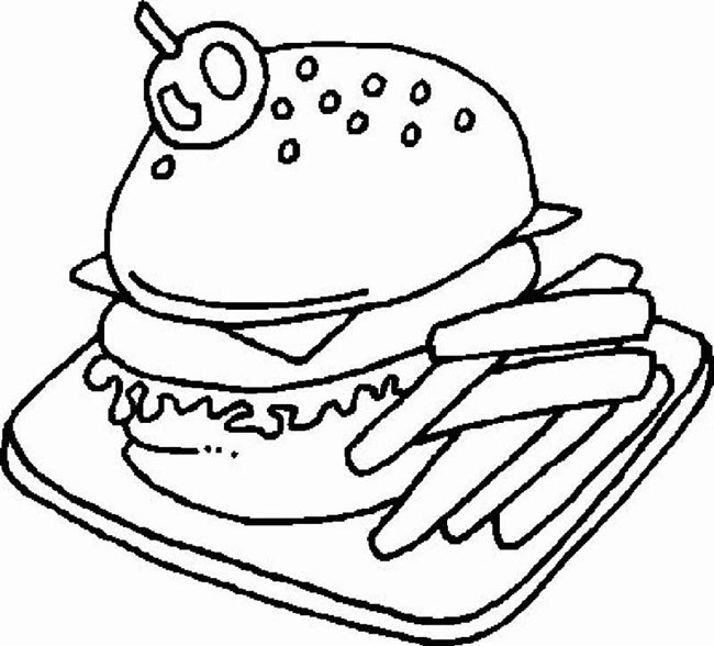com batata frita Hambúrguer para colorir