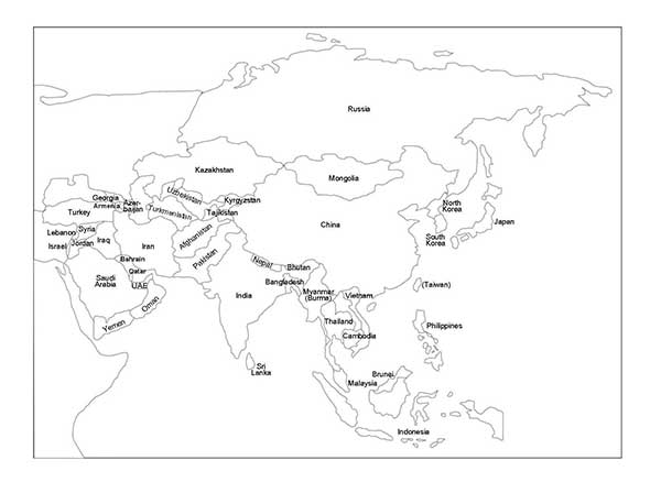 desenhos de mapa de asia