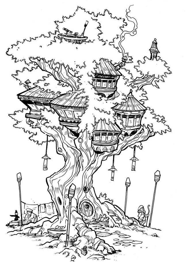 19+ Desenhos de Casa na Árvore para Imprimir e Colorir/Pintar