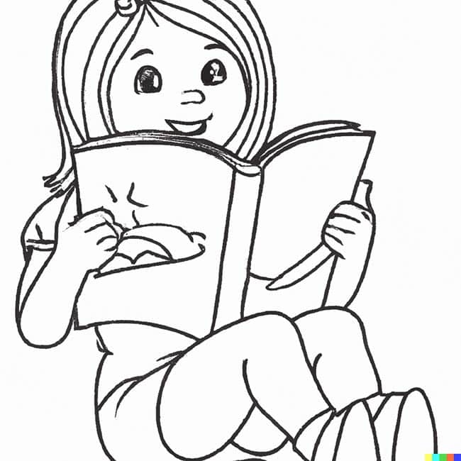 DALL·E 2022 11 16 20.04.22 girl reading for coloring page