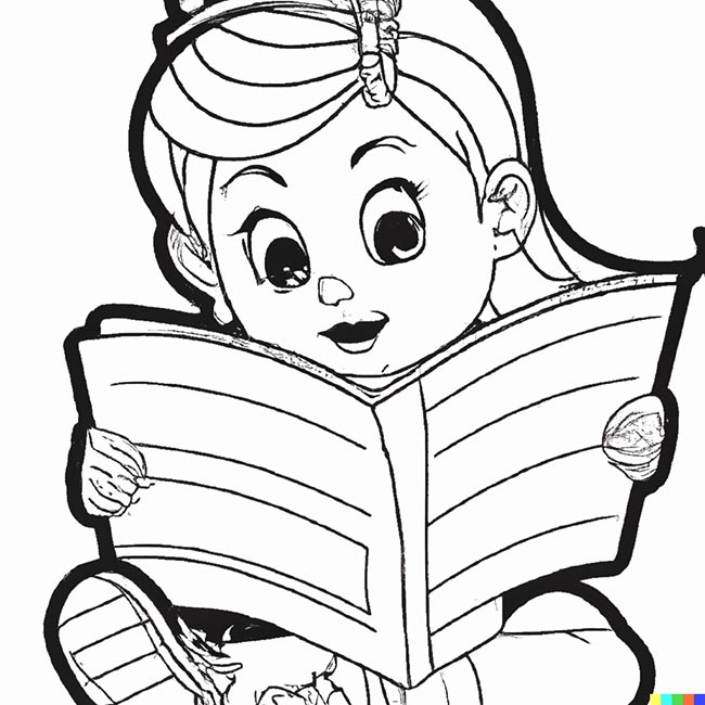DALL·E 2022 11 16 20.05.13 girl reading for coloring page