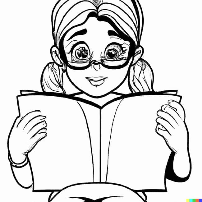 DALL·E 2022 11 16 20.05.23 girl reading for coloring page