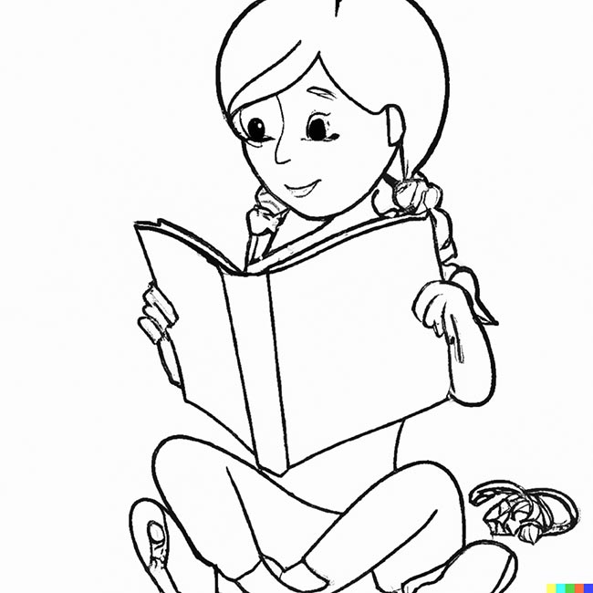 DALL·E 2022 11 16 20.06.37 girl reading for coloring page