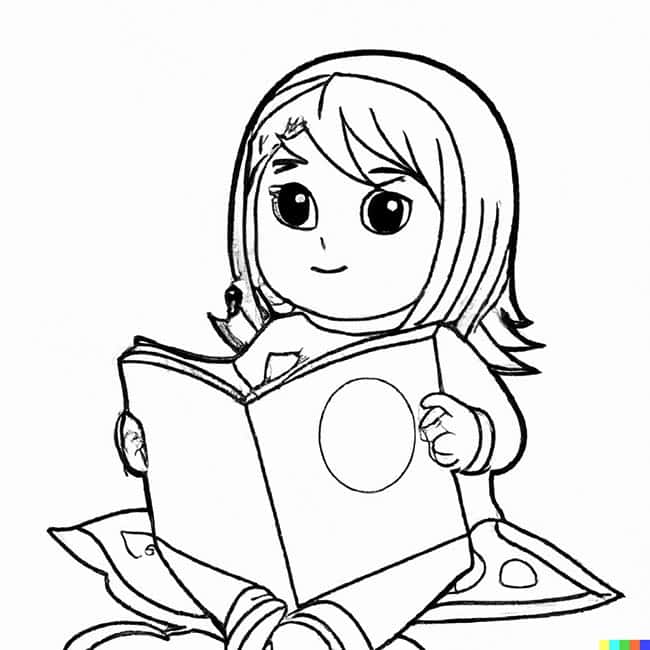 DALL·E 2022 11 16 20.09.18 girl reading for coloring page
