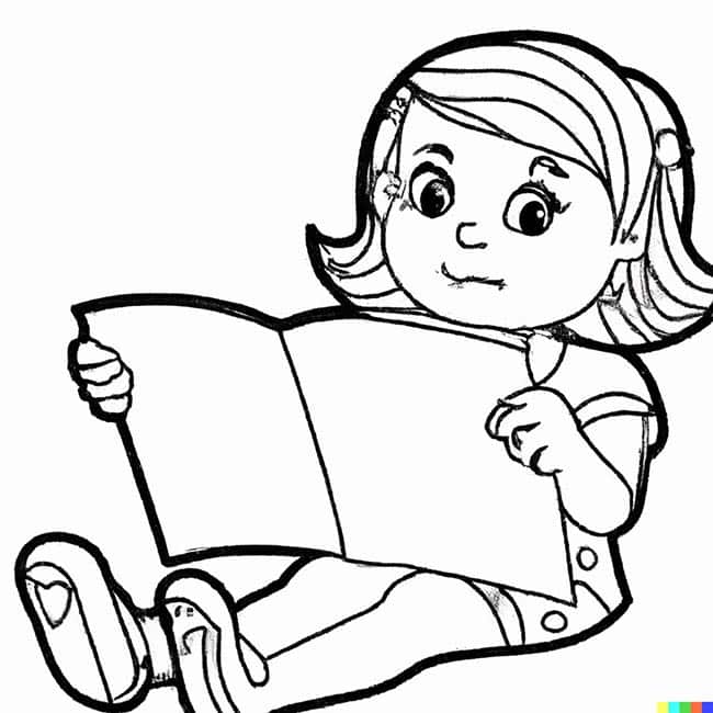 DALL·E 2022 11 16 20.09.49 girl reading for coloring page
