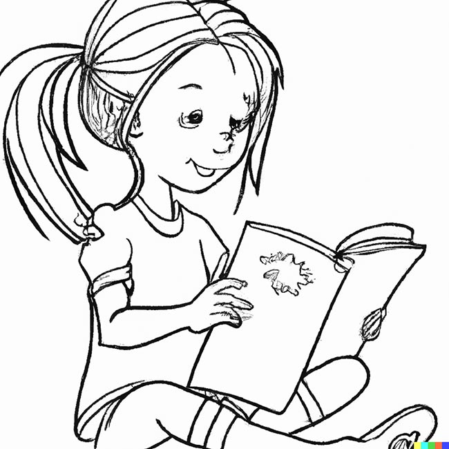 DALL·E 2022 11 16 20.09.50 girl reading for coloring page