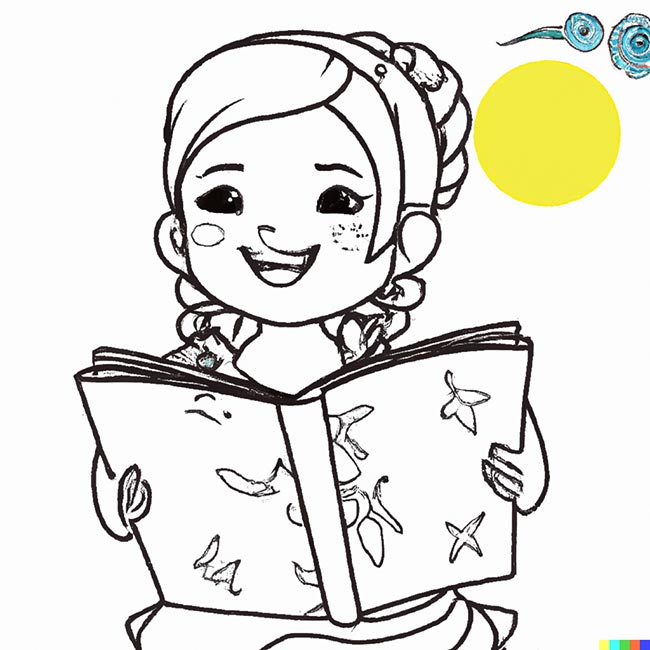 DALL·E 2022 11 16 20.10.26 girl reading for coloring page