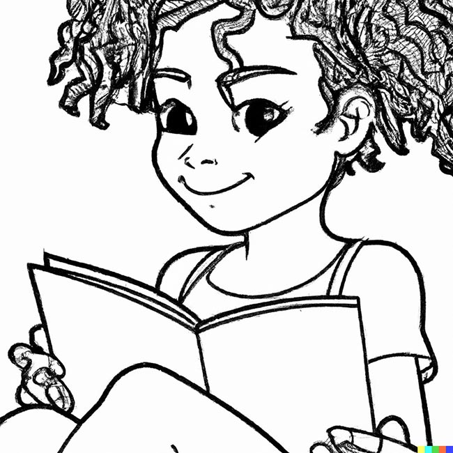 DALL·E 2022 11 16 20.10.51 girl reading for coloring page