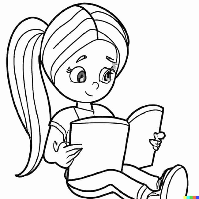 DALL·E 2022 11 16 20.10.52 girl reading for coloring page
