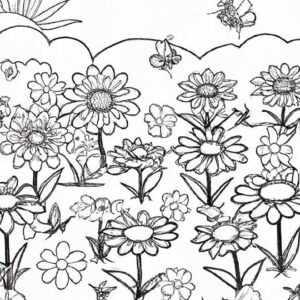 40+ Desenhos de Jardim de Flores para Imprimir e Colorir/Pintar