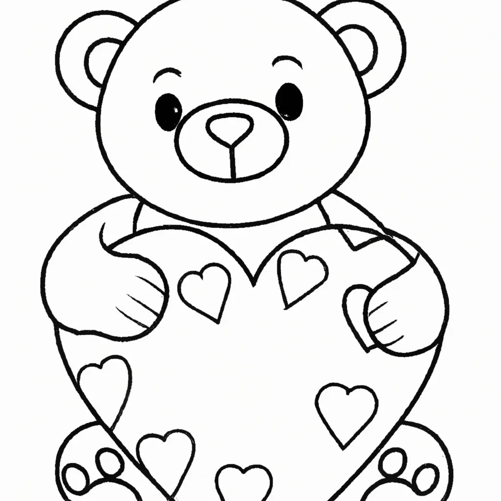 7 Desenhos de Ursinho com Coração para Imprimir e Colorir