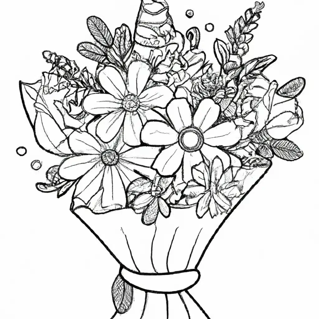 Encante-se com o Buquê de Flores para Imprimir e Colorir