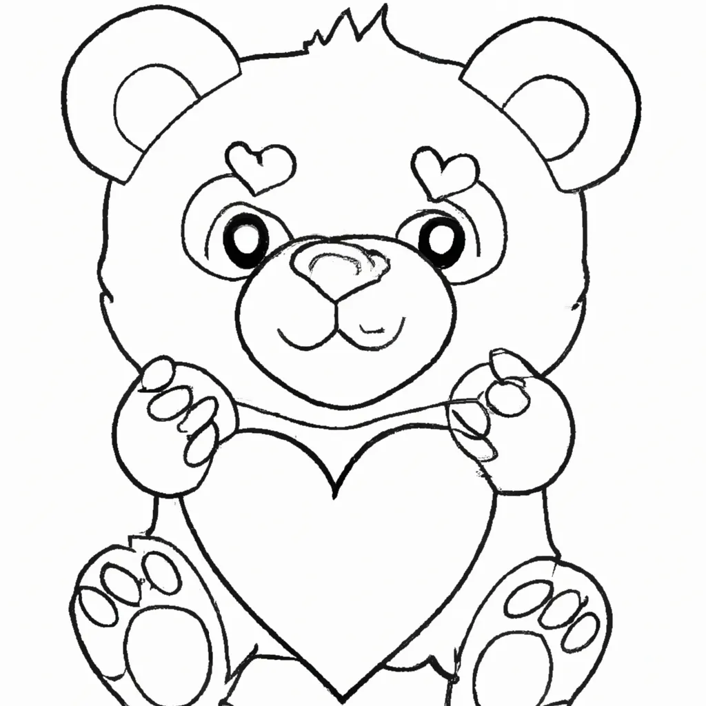 7 Desenhos de Ursinho com Coração para Imprimir e Colorir
