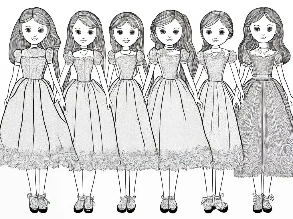 Vestidos para Bonecas: Desenhos para Imprimir e Colorir